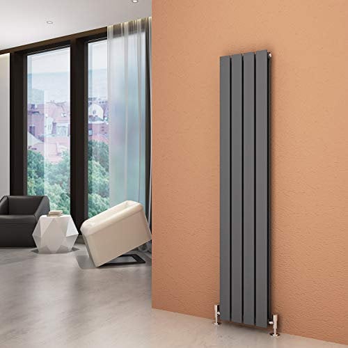 ELEGANT Vertical Column Designer Radiator Tall Upright Flat Panel 1600 x 300 mm Anthracite Double Radiators with Free Angled Valves