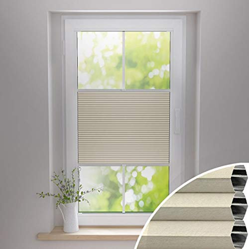 Gardinen21 Thermo Wabenplissee ohne Bohren | Waben-Plissee Klemmfix | Plissee 75x220 für Türen & Fenster | Sonnenschutz, Sichtschutz, Schallschutz, 100% Verdunkelung