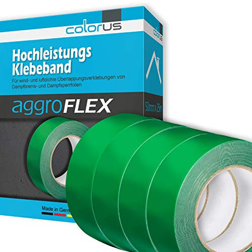 4 x Colorus Dampfsperrklebeband aggressiv klebend 50 mm x 25 m | Folienklebeband für Dampfbremse | Dampfbremsfolie für luftdichte Verklebungen | Dampfsperre Klebeband | Dachausbau