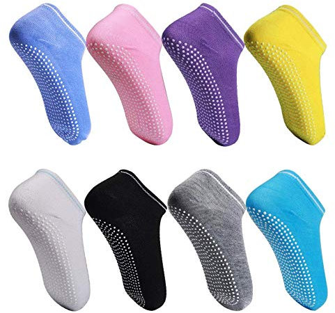 8 Paare Yoga Socken Stopppersocken Damen, Antirutschsocken Rutschsocken ABS Socken Haussocken für Erwachsene Frauen, Anti Rutsch Socken Damen Sportsocken für Yoga Pilates Gymnastik Trampolin Fitness