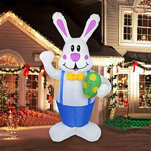ISAKEN 1.9M Aufblasbarer Hase für Ostern, Outdoor Dekoration Partydekoration, Aufblasbarer Osterhase mit LED-Licht, Oster-Urlaubsdekorationen für Garten, Rasen