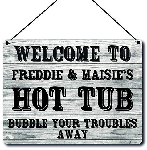 Maggie-mais Personalised Fun Hot Tub Sign Metal Plaque Gifts, Bar,Garden,