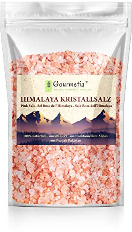 Gourmetia Himalaya Salz grob 2KG, Rosa Kristallsalz aus Punjab Pakistan, Steinsalz