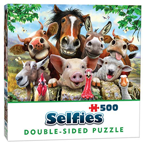 Cheatwell Games Double-Sided 500 Piece Jigsaw Puzzle Farm Selfie, Red