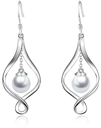 Perlen Ohrringe für Damen Silber 925 Ohrringe Hängend Perlenohrringe Ocean Wave Perle Ohrring Schmuck Geschenke für Frauen Damen Mädchen