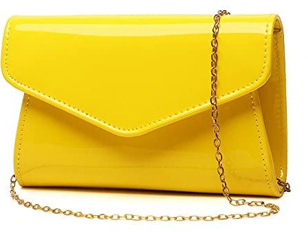 Pochette da donna in pelle verniciata, elegante borsa a tracolla per Natale, matrimoni, feste di fine anno, Giallo 916, standard
