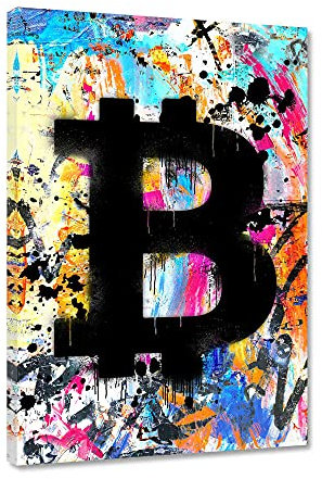 Hustling Sharks Bitcoin-Bilder als XXL Wandbild Graffiti Bitcoin - Premium Leinwandbild im Hochformat für Trader und Krypto-Fans (60 x 90cm)