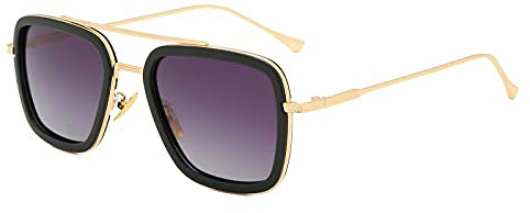 Long Keeper Eckige Retro Sonnenbrille Herren Damen - Retro Pilotenbrille Unisex Vintage Eckige Pilot Brille Quadratisch Metallrahmen für Männer Frauen