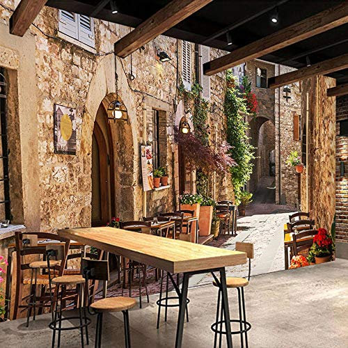 Benutzerdefinierte 3D Fototapete Mediterrane Stadt Street View Retro Bar Ktv Cafe Wohnzimmer Innendekoration Wandbild,430(W)*300(H)Cm