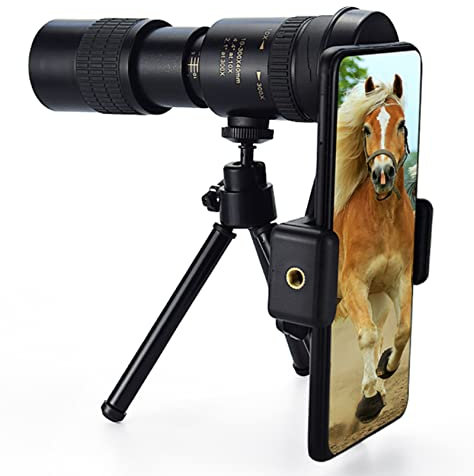 4K 10-300X40mm Super-Tele Zoom-Monokular-Teleskop,High Definition Monokulares Mit Stativ und Clip, for Beach Travel Hiking Camping Birdwatching Sightseeing (Schwarz)