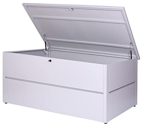 Mendler Gartentruhe HWC-J56, Aufbewahrungsbox Auflagenbox Truhe, Wasserdicht Metall Edelstahl 69x185x85 783l - hellgrau