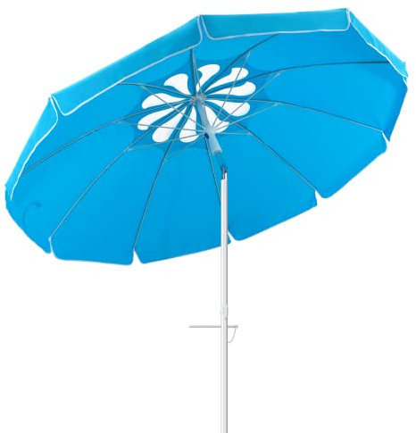FEFLO Tragbarer Strandschirm für Sand, 2,08 m großer Sonnenschirm, UV-Schutz 50+, Terrassenschirm für Reisen, Pool, Garten, Camping (Light Blue1)