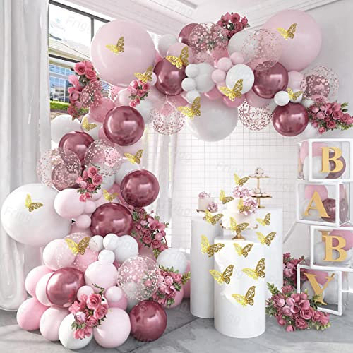 Luftballon Girlande Rosa Gold, 118 Stück Rosa Weiß Rosegold Luftballons Geburtstag, Ballon Girlande Rosa für Babyparty Deko Mädchen, Baby Shower Deko Mädchen, Hochzeit, Geburtstag Deko Frauen