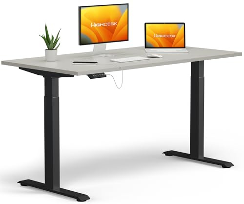 KRIEG HighDesk Basic Höhenverstellbarer Schreibtisch 200 x 80 cm I Schwarz + Grau - Elektrischer Sitz- & Stehtisch mit Tischplatte - Stehschreibtisch Elektrisch Höhenverstellbar