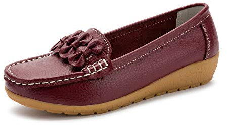 SMajong Mocassins Femme Chaussure Bateau Confort Loafers Plates Chaussures de Conduite Chaussures Décontractées Cramoisi 35 EU (Taille de l'étiquette 36)