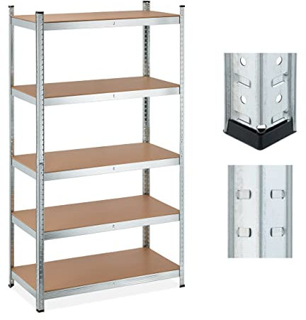 Relaxdays Scaffale in Acciaio, HxLxP 180x100x50 cm, 5 Ripiani ad Alta Portata 1250 kg, per Garage e Cantina, Argentato