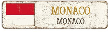 Willkommen Monaco Schild, Monaco Monaco Stadt Straßenschild Retro Monaco Aluminium Schild Hauptstadt Vintage Metallschild Wanddekoration, 8 x 30 cm