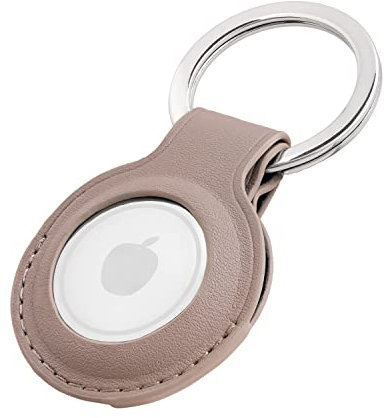Premium Lederhülle für Apple AirTag - Vegan Leder Case mit Robusten Edelstahl Schlüsselring - Tragbare Schutzhüllen und Zubehör für AirTag Tracker - Taupe 1er - il Grado