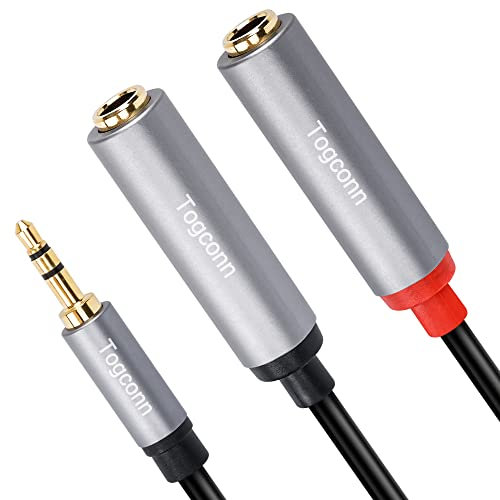 Togconn Répartiteur Y stéréo TRS 3,5 mm vers double 6,35 mm. Câble audio plaqué or mâle vers 2 x 1/4 mono femelle audio plaqué or
