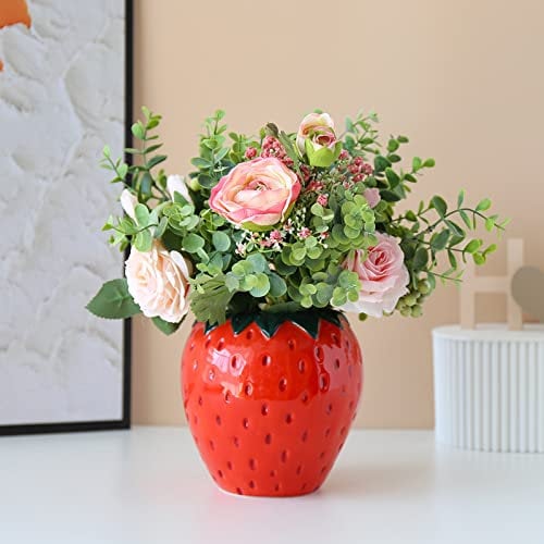BestAlice Erdbeervase für Blumen, niedliche Keramik-Erdbeere, dekorative Vase, Vintage-inspirierte Erdbeervase für Zuhause, Küche, Dekorationen (mittel)