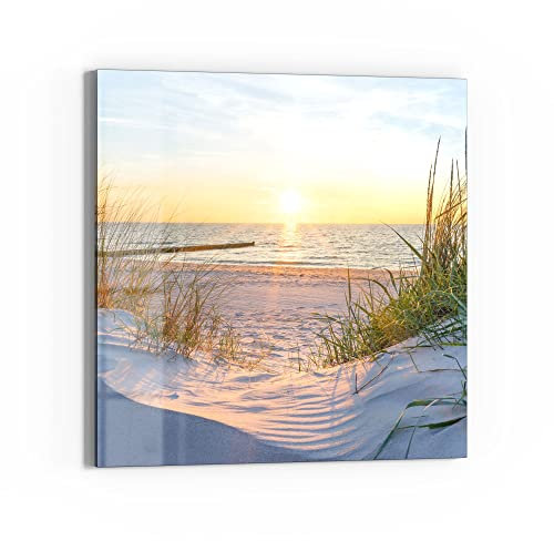 DEQORI Glasbild Echtglas | Motiv Abendsonne an der Ostsee | quadratisch einteilig 30x30 cm | schöne Dekoration | Wandbild für Wohnzimmer, Schlafzimmer, Flur & Küche | moderne Wanddeko