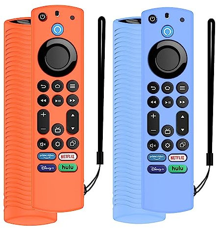 Voice Remote Cover, Silicone Remote Cover Case Compatible with Toshiba/Insignia Firetv Omni Series or TV 4-Series, Lightweight Anti Slip Shockproof Remote Cover Case with Lanyard (Orange & Blue Glow)