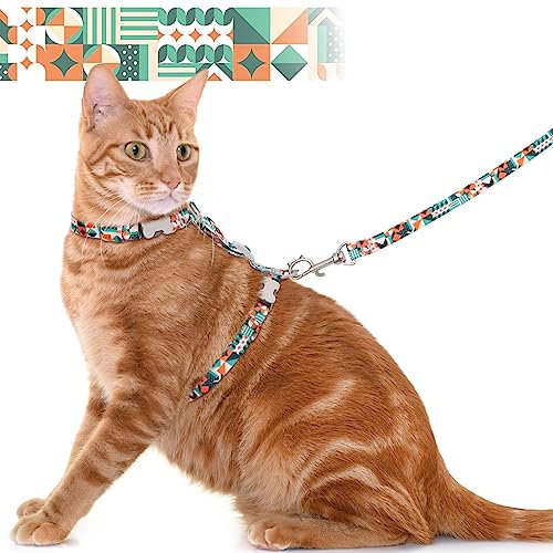 Supet Katzengeschirr und Leine, ausbruchsicher, verstellbare Katzenleine und Geschirr-Set zum Gehen, leichtes Katzengeschirr für große kleine Kätzchen