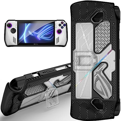 Miimall Funda compatible con ASUS ROG Ally con soporte, PC + TPU transparente carcasa protectora para Asus ROG Ally antiarañazos a prueba de golpes, delgada cubierta transparente parachoques para ASUS