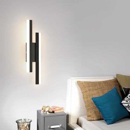 SENQIU Wandleuchte LED Innen Dimmbar, 16W 1800LM Wandlampe Innen Moderne, 3000K-6500K Kreative Lange Wandbeleuchtung aus Acryl für Wohnzimmer Schlafzimmer Flur, Schwarz