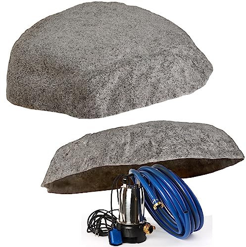 GARTENDEK Kunstfelsen Für Garten Abdeckung Für Poolpumpe Sandfilteranlage Gullideckel Dekosteine Felsen Für Schachtabdeckung - Hohler Deko Steine groß Für Schachtdeckel Abdeckstein Ø 90cm XL-04 Grau