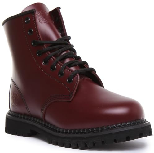 Grinders Cedric - Stivali da uomo a 8 fori, colore: ciliegia, con filetto, Ciliegia, 40 2/3 EU