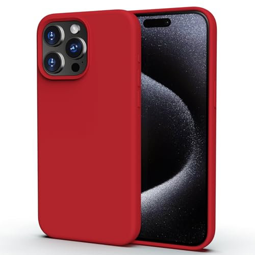 TIIXXA Silicone Case for iPhone 15 Pro Max Case,Soft Ultra Slim Protective Shockproof Liquid Silicone Phone Case, Anti-Scratch Microfiber Lining, 6.7 Red
