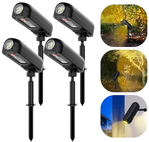 T-SUN 4 Stück Solarlampen für Außen Strahler, 3000K Solarleuchten für Außen mit IP65 Wasserdicht, 3 Beleuchtungsmodi Dusk to Dawn Solar Gartenleuchten für Hof Garten Bäume Haus Garage Weg(Warmweiß)