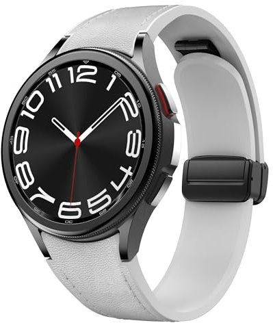 Cinturino in pelle magnetica per Samsung Galaxy Watch 7/6/5/4/FE 40mm 44mm/6 Classic 43 47mm/5 Pro 45mm/4 Classic 42 46mm，20mm D-Buckle Hybrid Eco-Leather Cinturino sportivo in morbido silicone