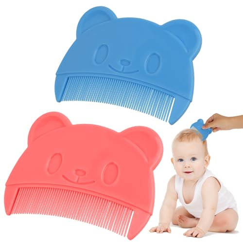 Aolso Baby Hair Comb, 2PCS Baby Comb Baby Cradle Cap Comb, Baby Hair Brush Toddler Comb for Newborns & Toddlers, Perfect Baby Registry Gift (Blue-Pink)