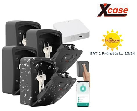 Xcase App-Schlüsselsafe: 4er-Set smarte Schlüssel-Safes, Fingerabdruck-Erkennung, App, Gateway (Smarter Schlüssel-Tresor, Fingerprint-Safe)