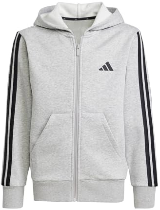 adidas Unisex Kinder Essentials Full Zip Hoodie, Medium Grey Heather/Black, 15-16 Years