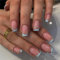 Square Short Press on Fake Nails Sweet Cute Cherry Nail Art Decoration Blue French Manicure for Women and Girls 24pcs