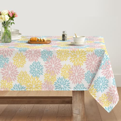Artoid Mode Mantel de otoño con diseño de flores, color rosa, azul, dorado, dalias, 140 x 110 cm, para decoración de cocina, vacaciones, fiestas