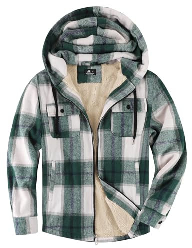 igeekwell Fleecejacke Herren Winterjacke mit Kapuze Hemdjacke für Männer Karierte Jacke für Winter Flanellhemd mit FleeceFutter & Reißverschluss Holzfällerjacke Thermojacke für Outdoor