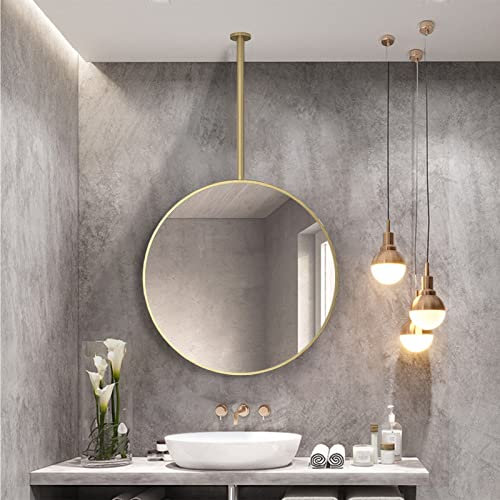 SZITW Großer runder Spiegel 40 cm, 50 cm, 60 cm, 70 cm, Badezimmerspiegel mit Deckenaufhängungsstange | Wall Boom Makeup Mirror für Waschräume, Wohnzimmer, Schlafzimmer, Flur (Größe: Durchmesser 6
