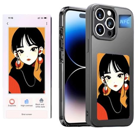 Aktualisiertes Smartphone Hülle mit 4 Farben und e Ink Bildschirm, Personalisierte Hülle für iPhone 13/ iPhone 14,NFC Übertragung unterstützt DIY Bild/Foto/Textanzeige auf der Telefonhülle (Grau)