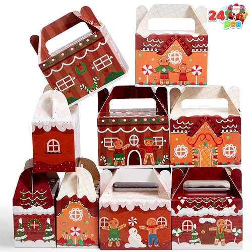 JOYIN 24 Stück 3D Weihnachten Geschenkboxen, Geschenkschachtel Süßigkeiten, Kuchen, Schokolade, Plätzchen, Kekse Karton für Weihnachten, Geschenkverpackung (Xmas House)