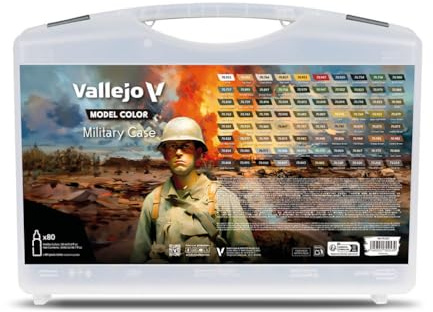 Vallejo Model Color Military Case 70253, Koffer mit 80 Flaschen je 18 ml Acrylfarbe für Militärmodellbau: Grün, Braun, Grau, Blau und Metallic für Uniformen und Tarnschemen