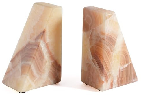 Lot de 2 serre-livres décoratifs en marbre pour livres lourds, serre-livres décoratifs pour étagères, serre-livres durables et robustes pour livres rigides et CD, bloqueur et support uniques en onyx