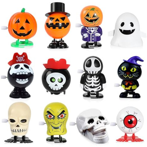 Capaneus 12 Stück Aufziehspielzeug Halloween Spielzeug Kinder, Halloween Spielzeug Wind up, Aufziehspielzeug Halloween Mitgebsel Kinder, Aufziehspielzeug Goody Bag Füllen, Stil B