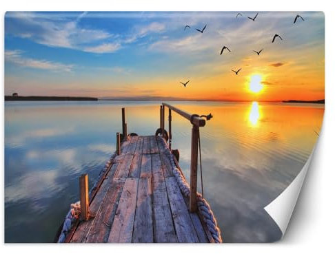 KunstLoft 'Lake Sunset' Tapete Mediterran Moderne Fototapete für Wohnzimmer, Büro, Schlafzimmer 150x105 cm