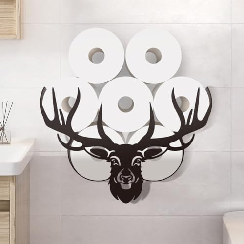WADORN Hirschkopf Schwarzer Toilettenpapierhalter, Geweih Toilettenpapier Aufbewahrungsregal Aus Eisen Niedlicher Tier Hirsch Toilettenpapierschrank An Der Wand Montiertes Papierregal Für Küche Bad