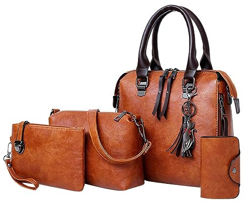 BOTCAM Tragetaschen-Set für Damen, modische Handtaschen, Geldbörse, Tragetasche, Schultertasche, Henkel oben, Satchel-Geldbeutel-Set, 4-teilig Aigner Taschen Damen Groß (Brown, One Size)