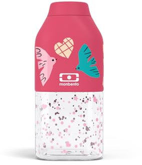 MONBENTO - Gourde Enfant Fille MB Positive S rose Birds - Bouteille Enfant pour Ecole, Sport, Pique-nique - Mini Bouteille Plastique 330ml Hermétique - Sans BPA - Rose Motif Oiseaux
